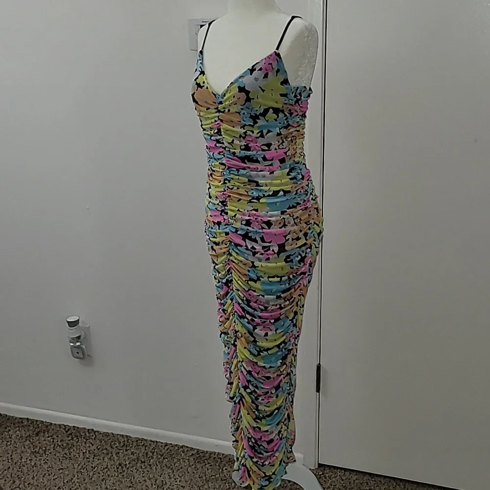 ARFM Ruched Mesh Midi Slipdress in Sky Floral Size Large NWT - Picture 10 of 15